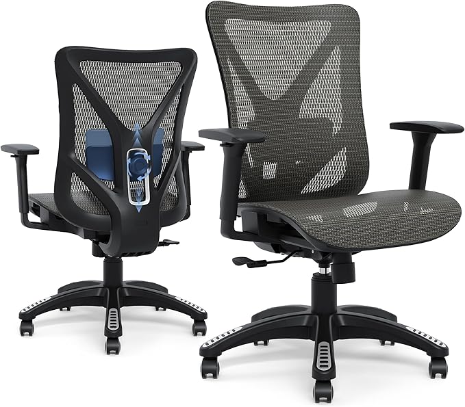 Ergonomic Office Chair, Mesh Computer Desk Chairs with Adjustable Lumbar Support, 3D Armrests, Tilt Function, Comfy Wide Seat, Swivel Executive Work Task Chair for Company and Home