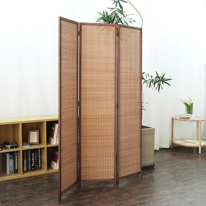 3 Panel Room Divider and Folding Screen Room Divider,Bamboo Room Divider Screen for Room Separation,67" H x 46" W