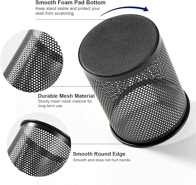 Comix Pen Holder Desk Organizer, Wire Mesh Pencil Cup with Foam Pad and Non-Slip Bottom Office Supplies Desk Accessories for Home Office School, 2 Packs
