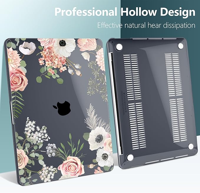 TWOLSKOO Compatible with MacBook Pro 13 inch Case 2023-2016 A2338 M2/M1 A2251 A2289 A2159 A1989 A1706, Plastic Hard Shell Cover & Keyboard Skin & Screen Protector, Rose Flower