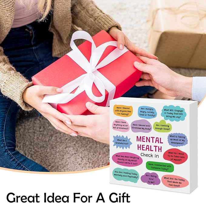 Therapy Office Desk Decor Wooden Box Sign Mental Health Gift School Counselor Gifts Therapist Gifts for Women Health Inspirational Gift for Friends Coworkers Counselor Psychologist Wooden Box Sign