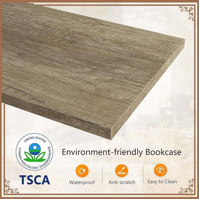 Tajsoon 3 Tier Tree Bookshelf, Small Bookshelf, Desktop Bookshelf Floor Standing Bookcase Display for CDs/Magazine/Books, Book Organizer Shelves for Bedroom, Living Room, Office, Greige