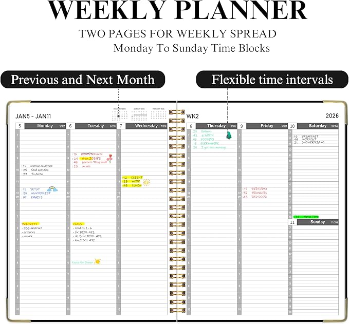 Appointment Planner 2025-2026 - Daily Hourly Schedule Planner from 7am - 10 pm, Weekly & Monthly Hourly Appointment Calendar from July 2025 - June 2026, 9" x 11"- Black