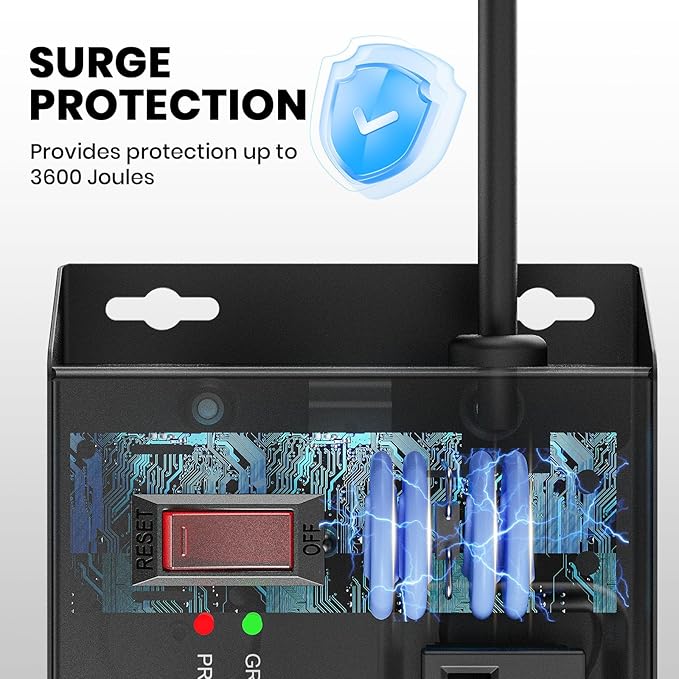 Heavy Duty Metal Power Strip, 20 AMP Surge Protector with 9 Outlets, 12 Gauge Industrial Strength for Shop & Garage Use, 6 FT Extension Cord Included, Durable T-Slot Design (6FT)