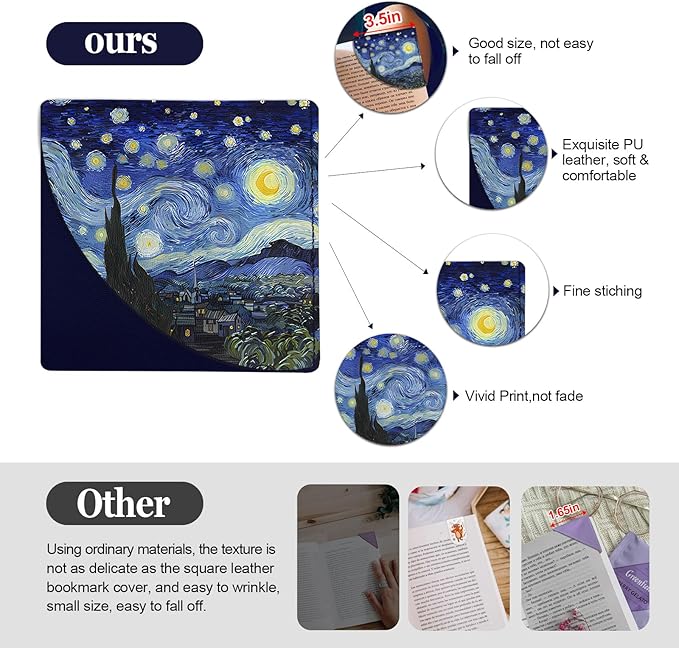 4 Pcs Van Gogh Corner Bookmarks, Oil Painting Vintage Floral Leather Book Accessories for Book Lovers, Cute Flower Reading Book Page Markers for Women Girls Men Teacher Student Boys Kids Gifts