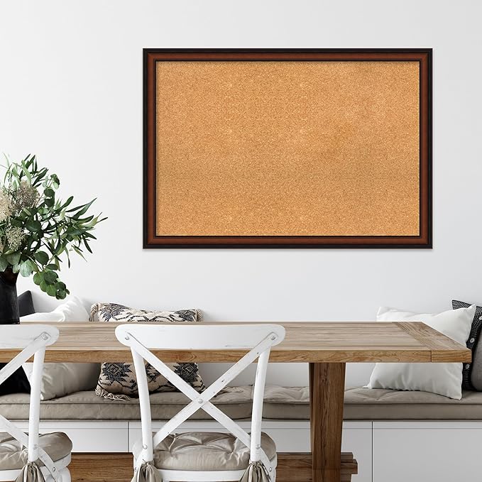 Amanti Art Natural Cork Board for Wall, 27x39 Vision Board with Brown Wood Frame, Large Corkboard Office Decor for Home Organization, Traditional Corkboard Pinboard to display items for home