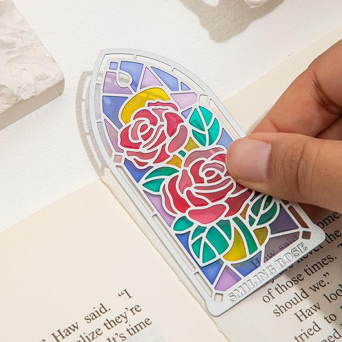 4 Pcs Stained Glass Window Metal Bookmark, Elegant Religious Christian Book Mark Gift for Bible Readers, Handmade Transparent Gothic Arch Bookmarks for Women Men, Lightweight Durable Bible Accessories