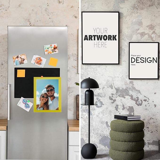 uxcell 6 Pcs Magnetic Sign Holder, 5" x 7" Self-Adhesive Magnetic Wall Signs Holder Magnetic Picture Frame Document Holder for Home Office Wall Window Displays, Yellow