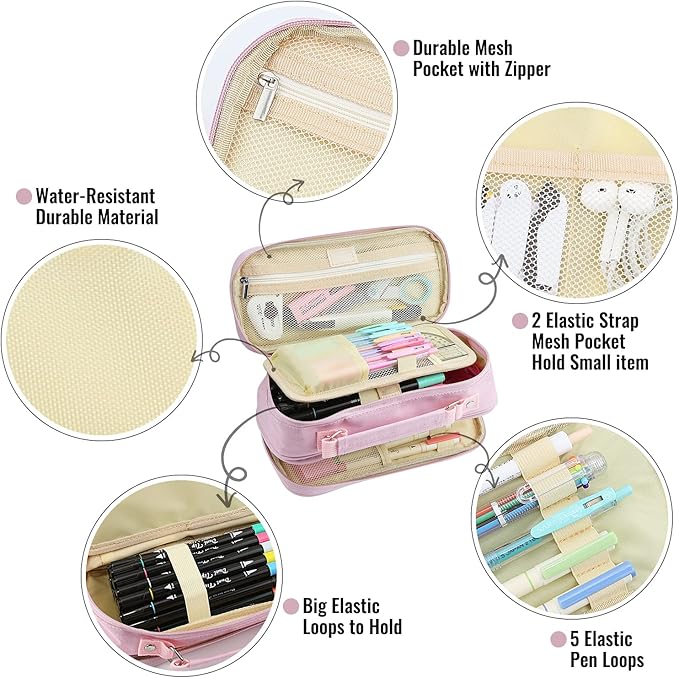 Pencil Case, Large Capacity Pencil Case Organizer; Double Zipper Storage Bag; Big Pencil Pouch for College School Office Teen Girl Boy Men Women Adult