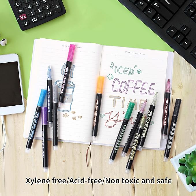 24 Outline Shimmer Markers Set for Christmas Stocking Stuffers ,Metallic Outline Marker for Teen Girl Gifts Trendy Stuff ,Glitter Pens for Christmas Gift for Teen Girls, Arts Crafts School Supplies