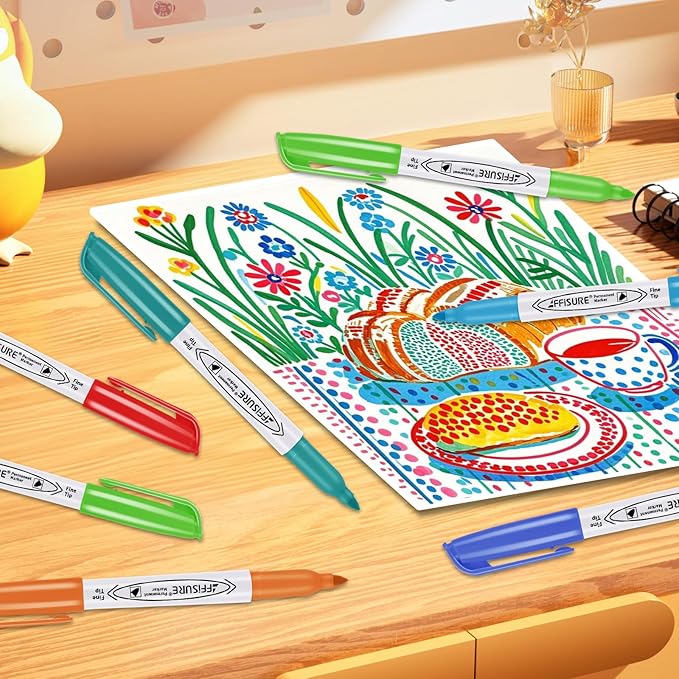 Permanent Markers Assorted Colors Set, 8 Colored Markers 8 Pack, Fine Point，Works on Wood, Plastic, Metal, and More, for Adults, Artist, Taecher, Kids