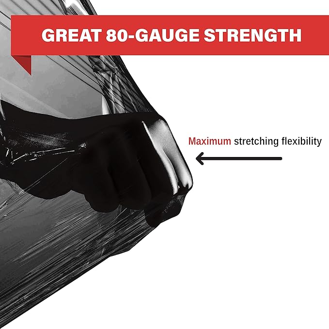 Black Industrial Strength Extra Thick 4 Pack 17.5" 1100 SqFt 80 Gauge (20 Micron) Shrink Wrap Roll for Moving, Furniture, Pallets, Packing