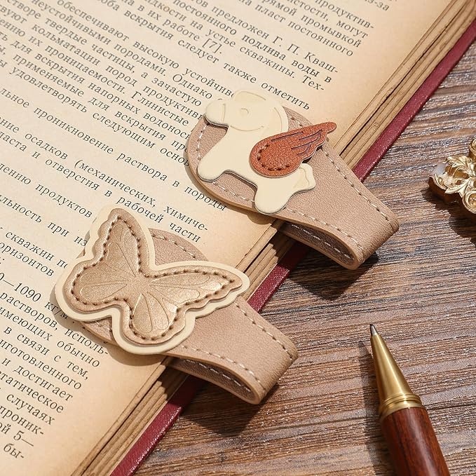 2PCS Vintage Magnetic Leather Bookmark, Leather Magnetic Bookmarks for Women, Magnetic PU Bookmarks Clip Book Accessories