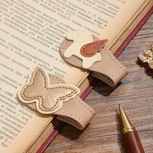 2PCS Vintage Magnetic Leather Bookmark, Leather Magnetic Bookmarks for Women, Magnetic PU Bookmarks Clip Book Accessories