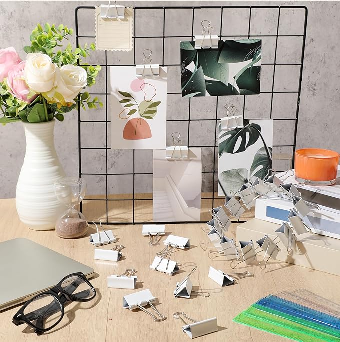 Jetec 200 Pcs 1.6in/41mm Metal White Binder Clips Bulk Medium Reusable Fold Back Binder Clips Paper Clamps Spring Steel Sturdy for Home School Office Supplies