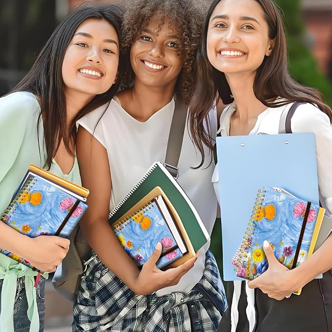 Spiral Journal Notebook, A5 Cute Notebooks for Women Men, College Ruled Hardcover Notebook for Work & Note Taking, 60 Pages Double-Wire Journals for Writing, Colorful Flowers Print