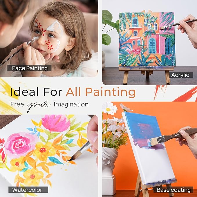 Nicpro 32pcs Paint Brush Set, Professional Paintbrushes with Paint Spatula and Cloth Roll Case, Craft Paint Brushes for Acrylic Painting, Oil, Watercolor, Gouache, Art Supplies for Artists Beginners