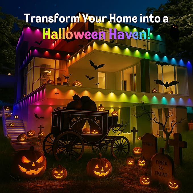 HUTAKUZE Permanent Outdoor Lights, 200ft RGB Outdoor Christmas Lights with 120 LED Light, IP67 Waterproof LED Eaves Light, DIY Scene Modes for Halloween and Party Decor, Smart APP & Remote Control