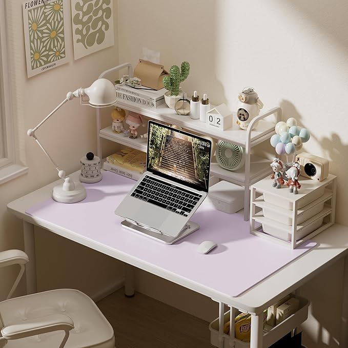 Aothia Faux Leather Desk Mat – Large Mouse Pad, Non-Slip PU Leather Blotter, Waterproof Writing Surface for Office and Home (Soft Lavender, 47.2" x 23.6")