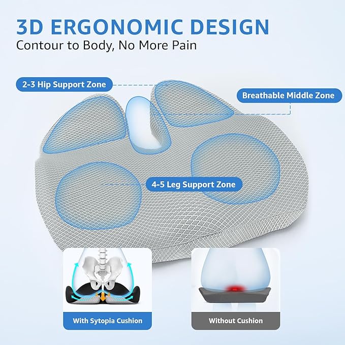 Extra Large Office Chair Cushion, 19" x 17" Ergonomic Memory Foam Seat Cushion for Tailbone, Back, Sciatica & Hip Pain Relief, Booster Pad for Sitting & Driving, Removable Washable Cover, Grey