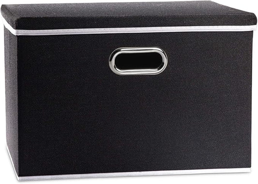 PRANDOM Large Foldable Storage Box with Lid [1-Pack] Fabric Collapsible Storage Bin Organizer Container Basket Cube with Cover for Home Bedroom Closet Office Nursery Black (17.7x11.8x11.8)