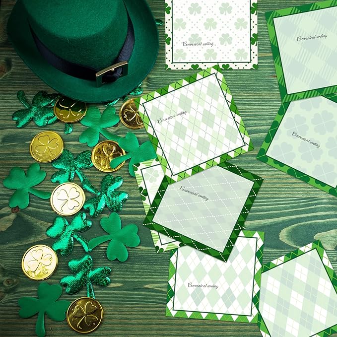 16 Pieces St. Patrick's Sticky Notes Shamrock Sticky Notes Self-Adhesive St. Patrick's Sticky Note Pads Sticky for School Office Home Supplies Students Teachers Gift