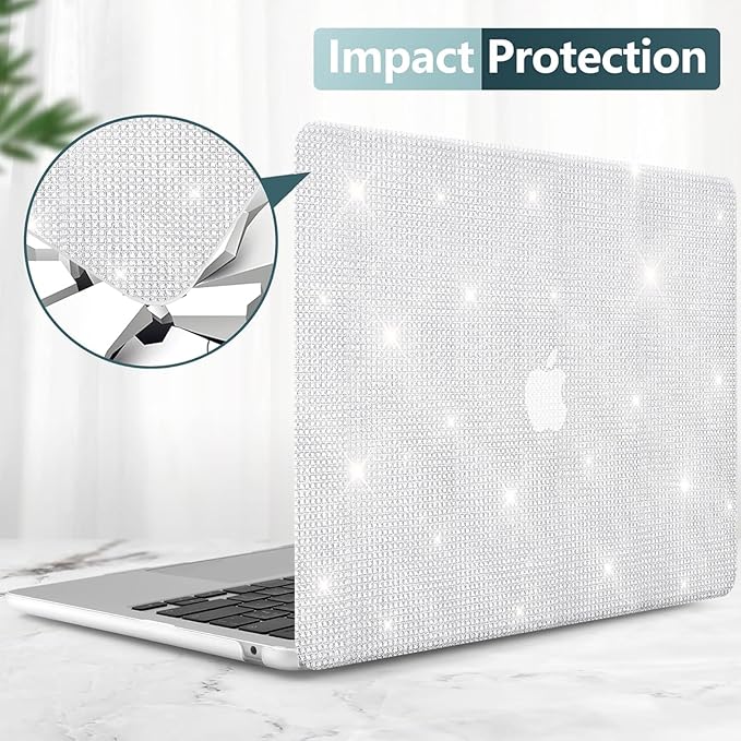 KEROM Bling Glitter Case for MacBook Pro 16 inch 2024-2021 M4 M3 M2 M1 Pro/Max Chip A3403 A3186 A2991 A2780 A2485, Luxury Bedazzled Shiny Sparkle PU Leather Hard Shell Case & Keyboard Cover, Silver
