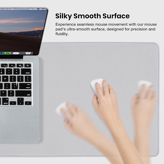 ALOANES Silvery Waterproof Desk Mat, Large Mouse Pad with Extended Mouse Mat, with Anti Slip Base, Stitched Edge, Grain Jacquard Surface, Perfect for Gamer, Office & Home, 11.81''x31.50''x0.12''