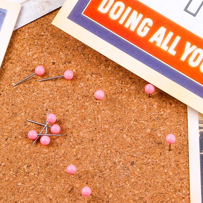 Map Tacks 1/8-Inch Assorted Color Beads Head Map Marking Push Pins,500-count (Pink)