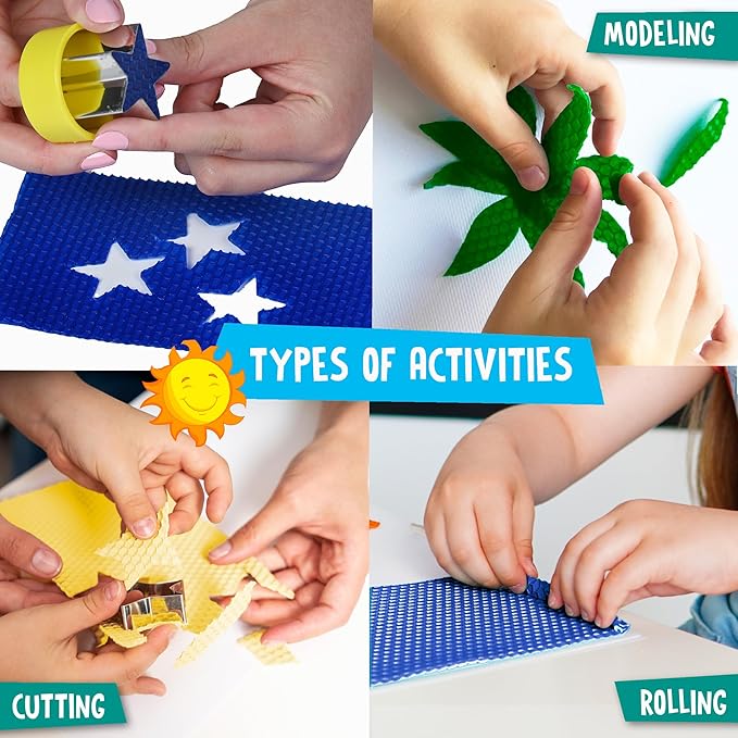 Beeswax Candle Making Kit for Kids - 100% Pure Bees Wax (16 Multicolor Sheets) DIY Candle Rolling Supplies for DIY Art Craft and STEM Projects for Boys and Girls – Includes 6 Safe Wax Cutter Tools