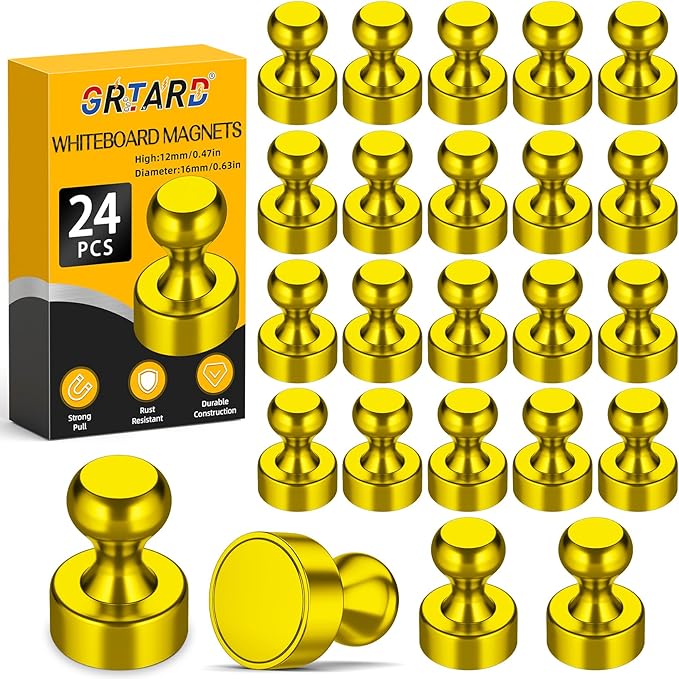 Grtard 24 Pack Magnetic Push Pins, Fridge Magnets for Whiteboard, Whiteboard Magnets Refrigerator Magnets, Small and Strong Push Pin Magnet for Office, School, Locker, and Map Magnet