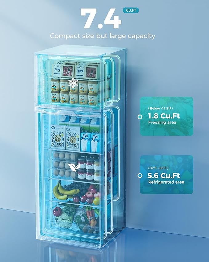 EUHOMY 7.4 Cu.Ft. Refrigerator with Freezer, 2 Door Fridge, Adjustable Thermostat，Large Capacity, Refrigerator for Kitchen/Dorm/Office/Apartment - Food Storage or Cooling drinks, Black