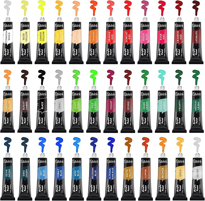 ESRICH Acrylic Paint Set, 64PCS Painting Supplies with Wooden Easel, Brushes, 36 Colors Acrylic Paint, Canvases, Palette, Paints Knives Etc, Painting Kit for Adults, Students, Hobbyists, Beginners