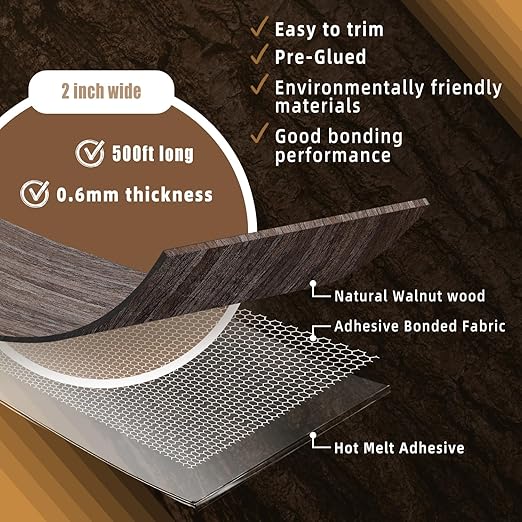 GSCIT Club Walnut Edge Banding, 2 inch x 500ft roll of Veneer Edge Banding Pre-glued Flexible, Wood Tape Banding for Cabinet Repair Furniture