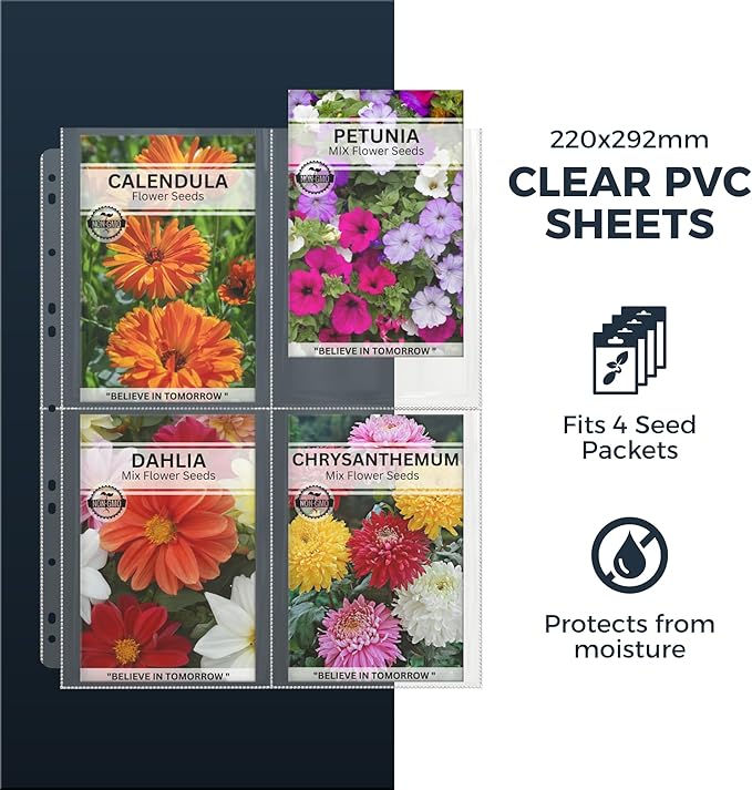 Seed Storage Organizer Binder (2-Pack), 400 Seed Packet Organizer, Clear Binder Sheet Protectors, Heavy-Duty 4-Ring Storage for Garden Cards Coins Collectibles - Clear Sheet Protectors 11.5"x8.7"