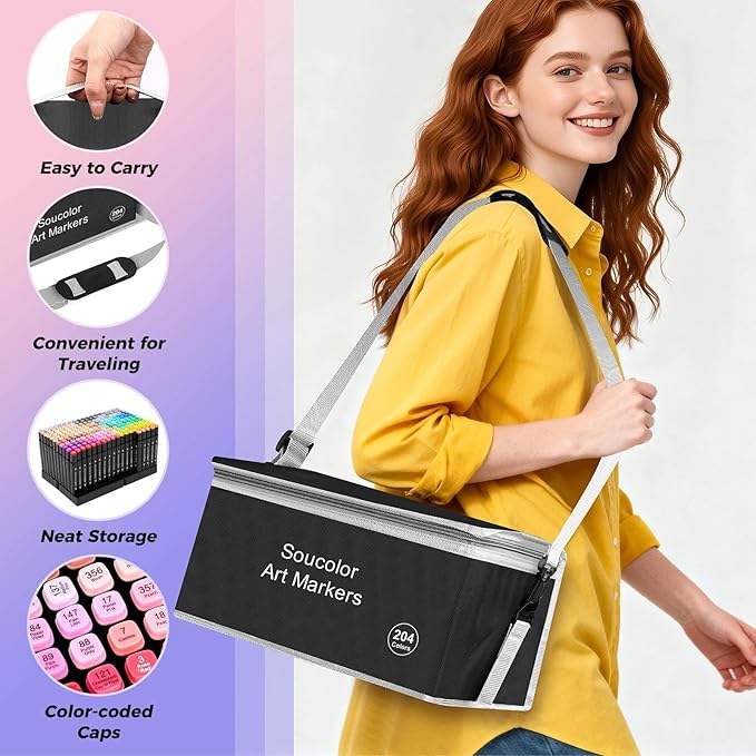 Soucolor Alcohol Markers 320 Colors with Case & Holders, Dual Tips Chisel & Fine Art Markers for Adult Coloring Kids Drawing, Artist Markers Art Supplies for Blending Sketching