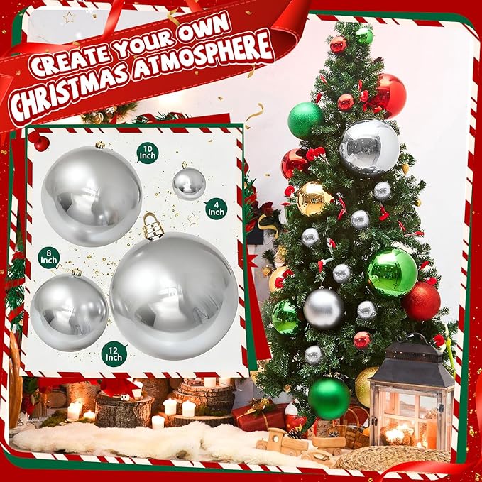 40 Pcs Christmas Ball Ornaments 4 Inch UV Resistant and Waterproof Shatterproof Shiny Plastic Christmas Tree Hanging Ornaments Decoration for Indoor Outdoor Holiday Party(Silver)