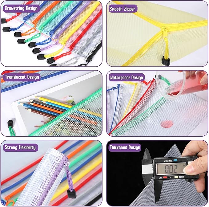 Zhehao 200 Pieces A6 Mesh Zipper Pouch Bulk Mesh Bags with Zipper Waterproof Small Pencil Pouches for School Office Supplies Organization 9.4 x 4.5 Inches(Multiple Colors)