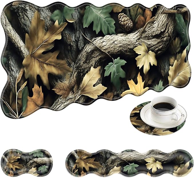 Large Mouse Pad and Keyboard Wrist Rest, Desk Pad for Keyboard and Mouse, 4-in-1 Large Gaming Mouse Pad with Wrist Support, Desk Mat for Home Office Study Game-Camo Forest