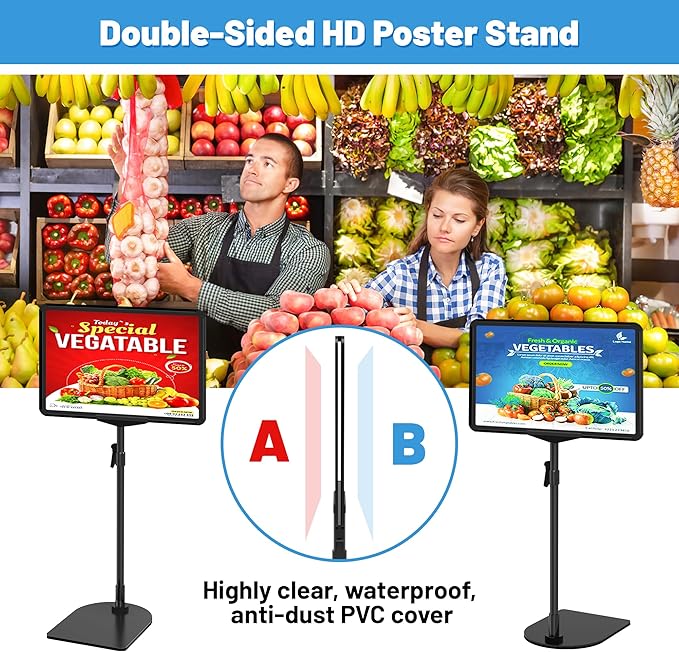 6Pack Sign Stand for Display A4, Adjustable Poster Stand for Table Top & Floor, Floor Standing Sign Holder, Metal Signage Stands for Business, Tradeshow, Store, Farm Display Stands