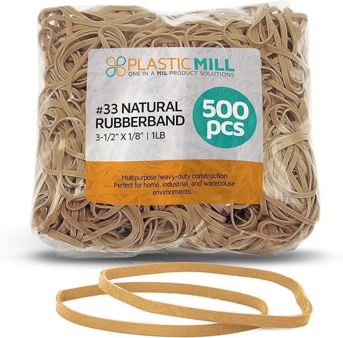PlasticMill Rubber Bands - #33 Size - Natural Rubberbands - 1LB/500 Count.