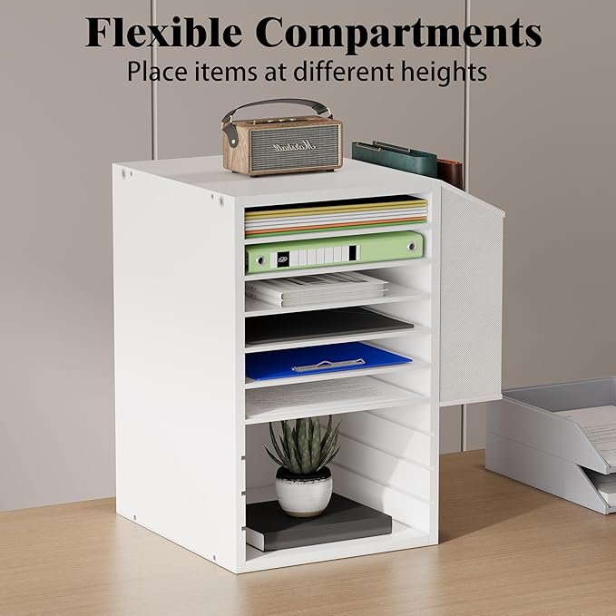 Office Mail Sorter, Wooden Paper Organizer with Storage Bag, 10 Tier Adjustable Classroom Mailbox, Removable Classroom Organization, Teacher Desk Organization for Office, Study, White