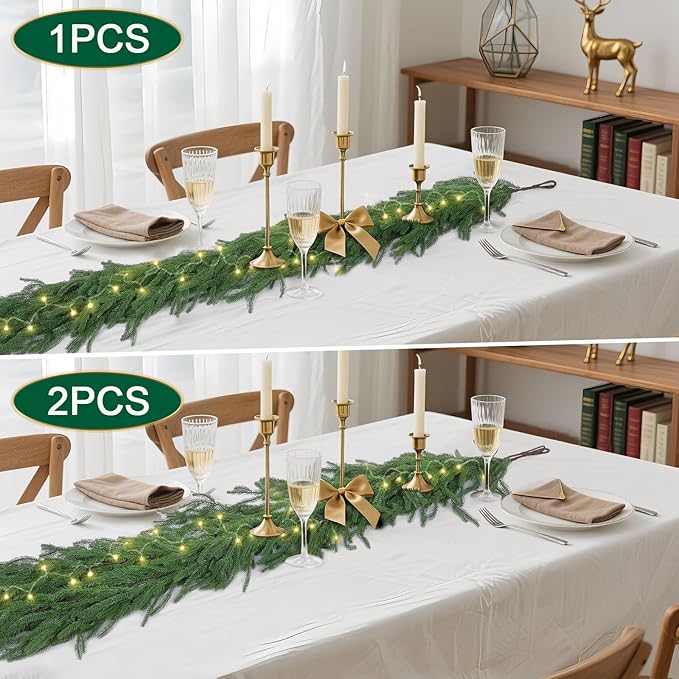 Hananona 4 Pcs 9 Ft Artificial Norfolk Pine Garlands, Real Touch Winter Pine Garland, Green Artificial Greenery Garland for Table, Mantle, Wall, Indoor, Outdoor Christmas Decorations (4, 9 Ft)