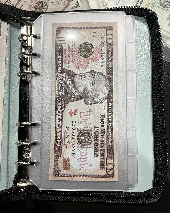 12PCS A6 Binder Pockets with No Zippers, Zipless Budget Envelopes with Index Bits Design, A6 Binder Pouch for 6 Ring Binder, Money Folder Organizer,Clear PVC Savings Challenges Envelopes,12PCS