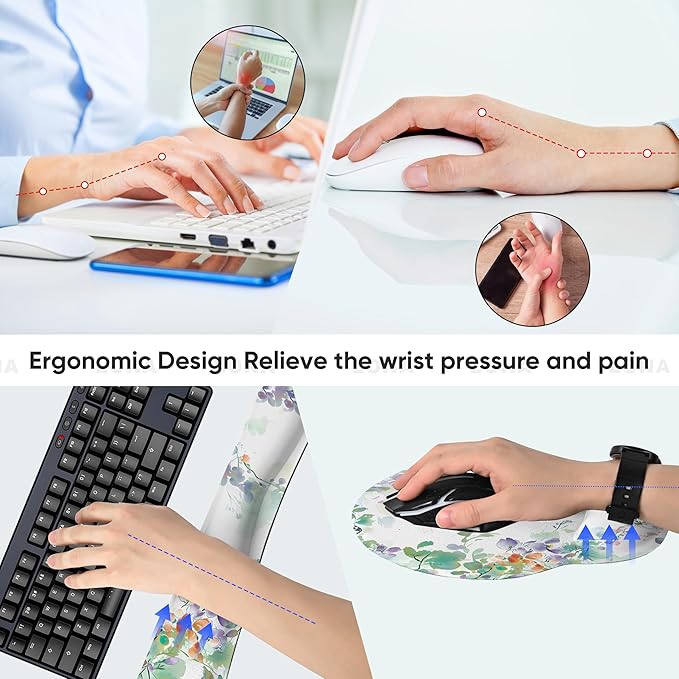 RICHEN 3 PCS Computer Mouse Pads for Desk with Coaster Set, Non-Slip Keyboard Wrist Rest and Mouse Pad Set, Ergonomic Design (YKMWR-50)