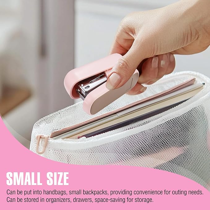 WORKPRO Mini Stapler with Staples, Pink Stapler Set Includes Two Small Staplers, One Staple Remover, 2000 Standard Staples - Cute Staplers for Desk with Non-Slip Base, Lock Design - Pink Ribbon