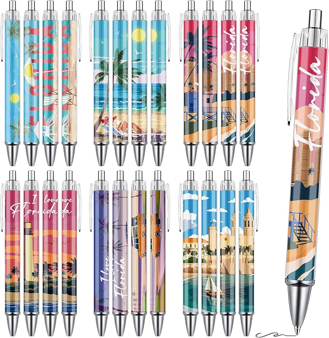 Florida Travel Ballpoint Pens - 24 Pcs Florida Souvenirs Gifts American City Travel Pens Set Retractable Smooth Ball Point Pen USA Souvenirs Gift for Office School Stationery Traveler Supplies