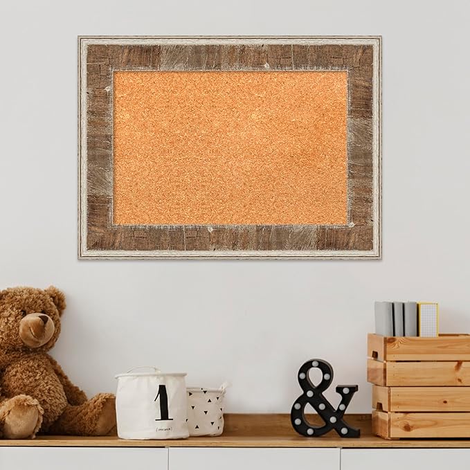 Amanti Art Natural Cork Board for Wall, 17x23 Vision Board with Brown Wood Frame, Small Corkboard Office Decor for Home Organization, Country Rustic Corkboard Pinboard to Display Items for Home