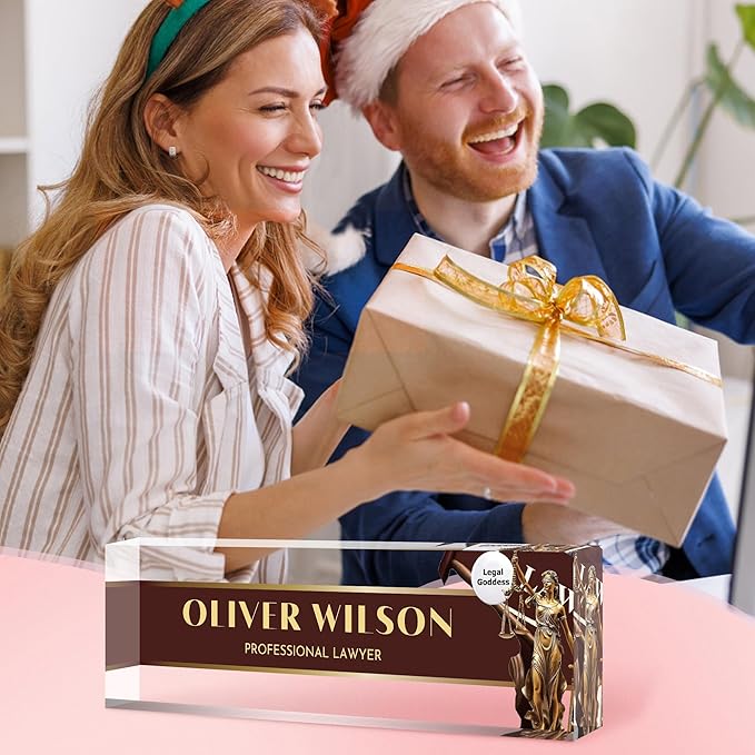 Custom Name Plate for Desk, Personalized Acrylic Office Name Sign with Name & Title, Elegant Desk Decor for Women Men, Employee Appreciation Gift (Lawyer-1)