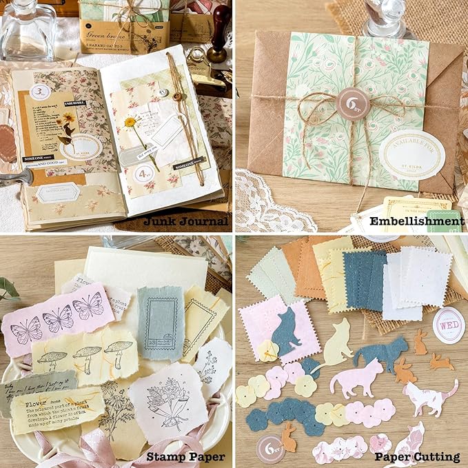 240 Pcs Vintage Floral Scrapbook Paper & Textured Paper & Label Journaling Stickers Assorted Set - 6 Pack Mixed Special Paper for Scrapbooking Planner Junk Journal Supplies Collage 4.1x5.8 Inch A6